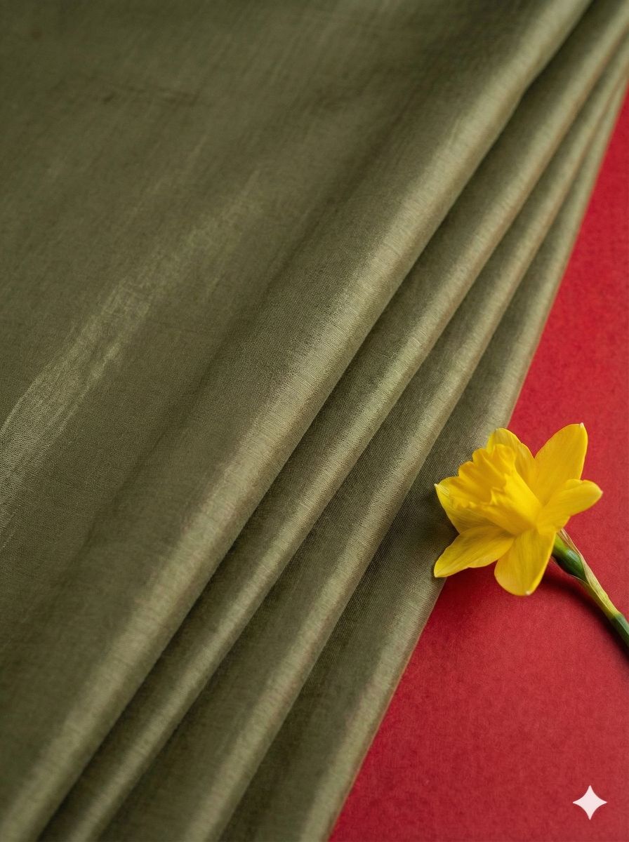 Artichoke Green Chanderi Silk Fabric