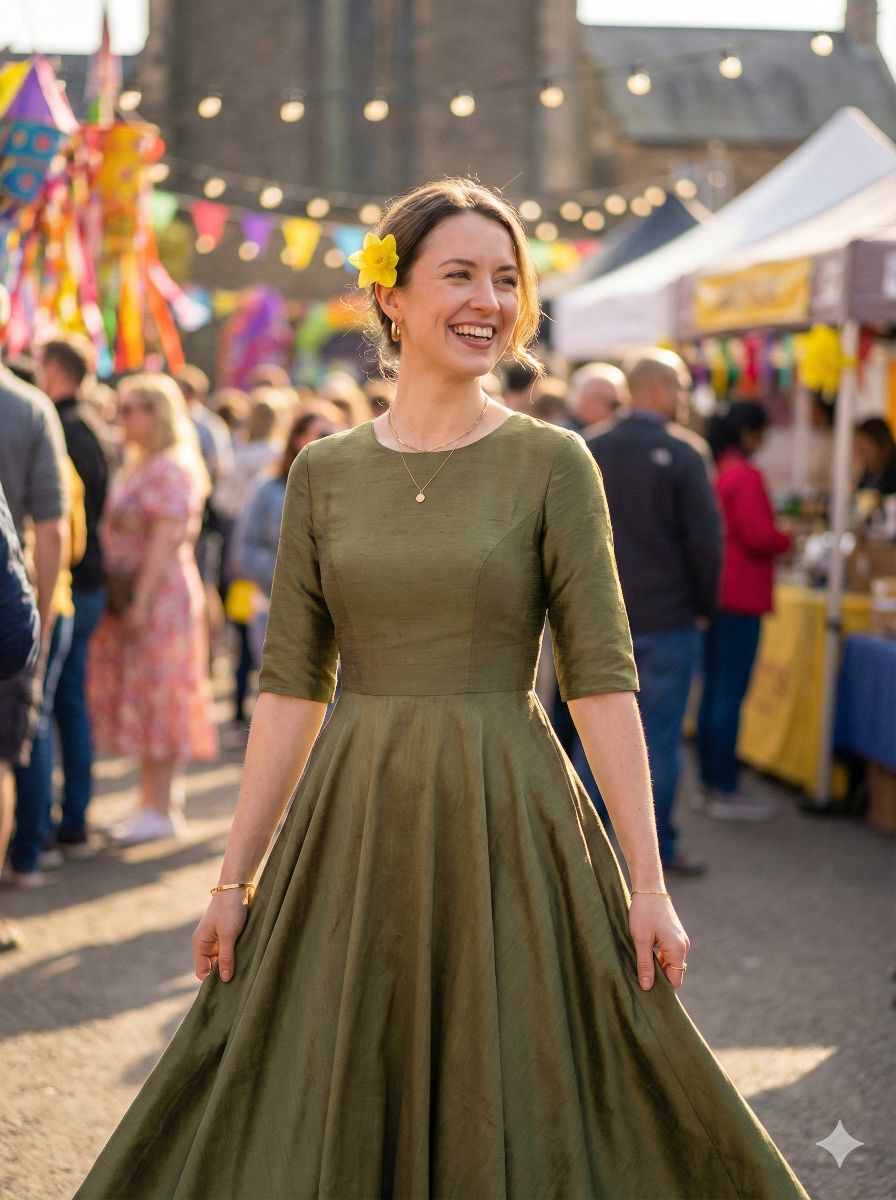 Artichoke Green Chanderi Silk Fabric