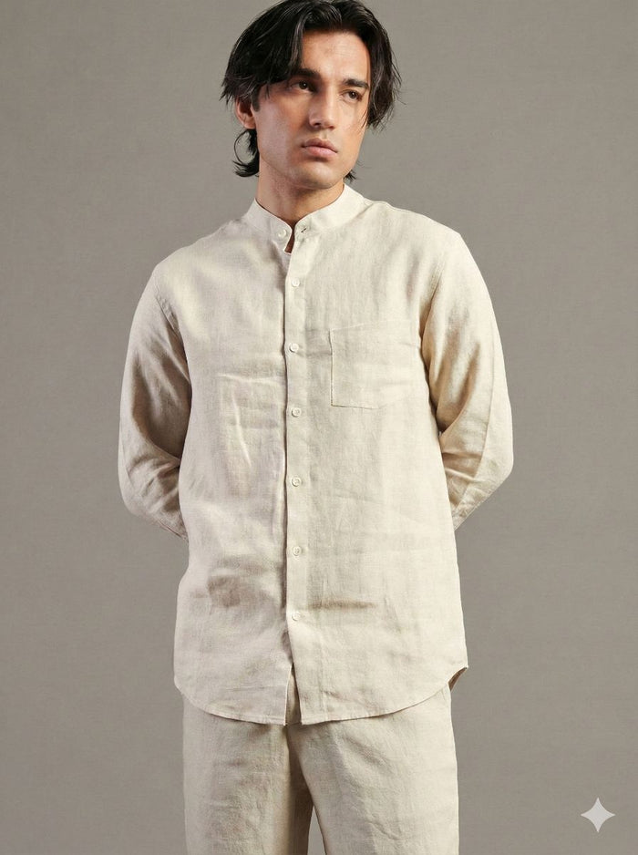 Beige 100% Pure Natural Linen Fabric (0% cotton)