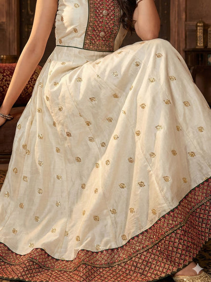 Off White Chanderi Stiched suit with  Red thread,Sequence and jari work  Size XXL, XL, L