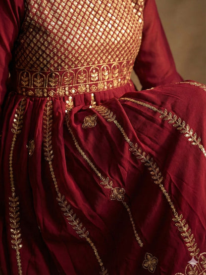 Mahroon Georgette Stiched suit with Sequence and jari work  Size XXL, XL, L