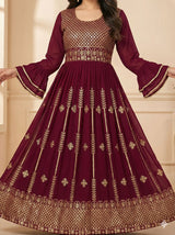 Mahroon Georgette Stiched suit with Sequence and jari work  Size XXL, XL, L