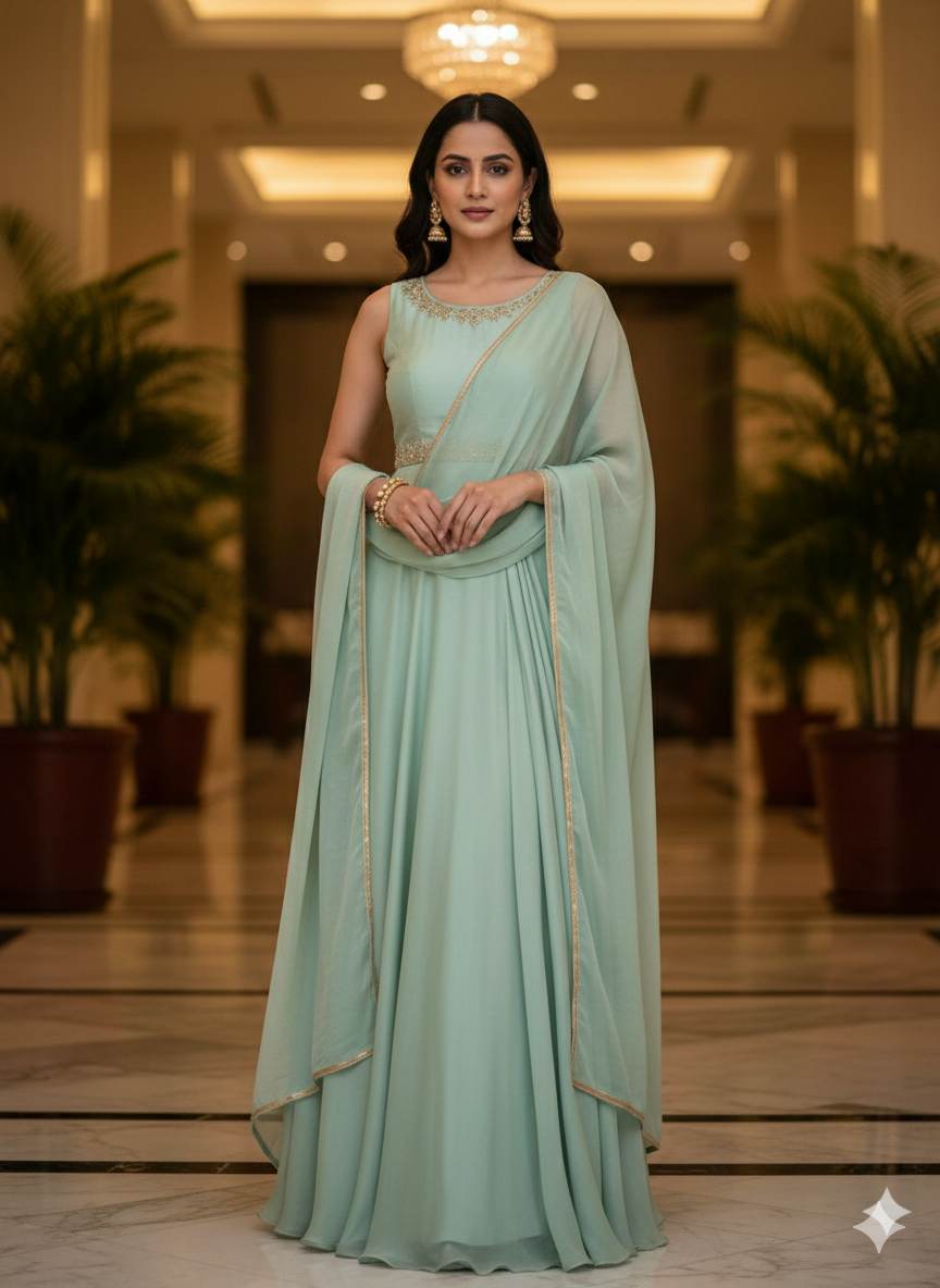 Pastel Mint Green Chanderi Silk Fabric