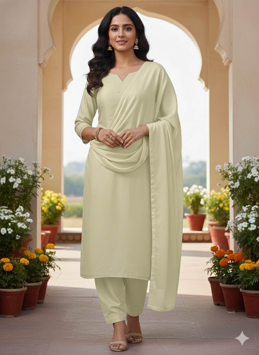 Pastel Cream Chanderi Silk Fabric