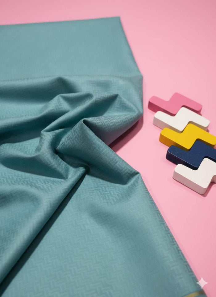 Turquoise Blue Self Pattern cotton Shirting Fabric