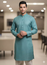 Turquoise Blue Self Pattern cotton Shirting Fabric