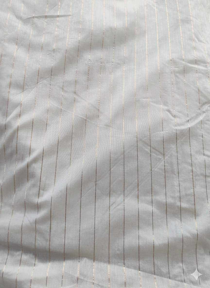 Golden striped white Chanderi Fabric