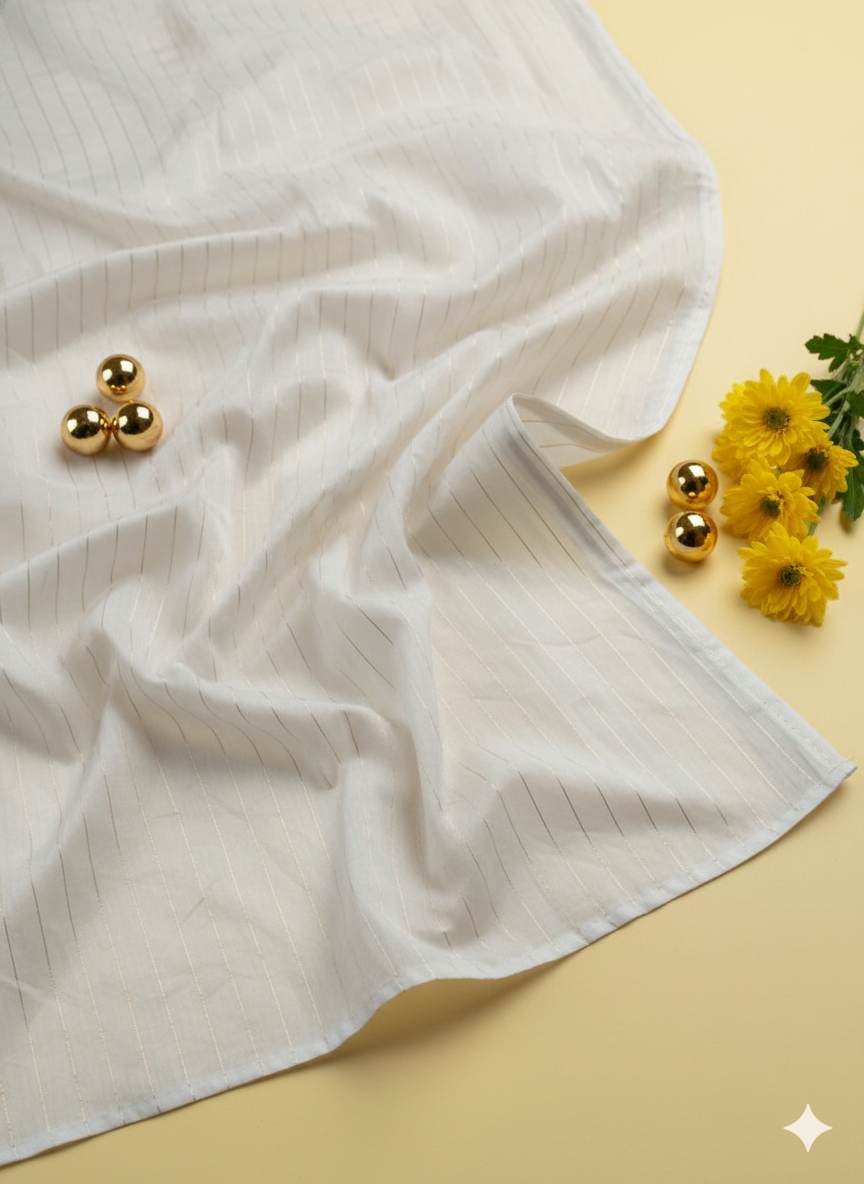 Golden striped white Chanderi Fabric