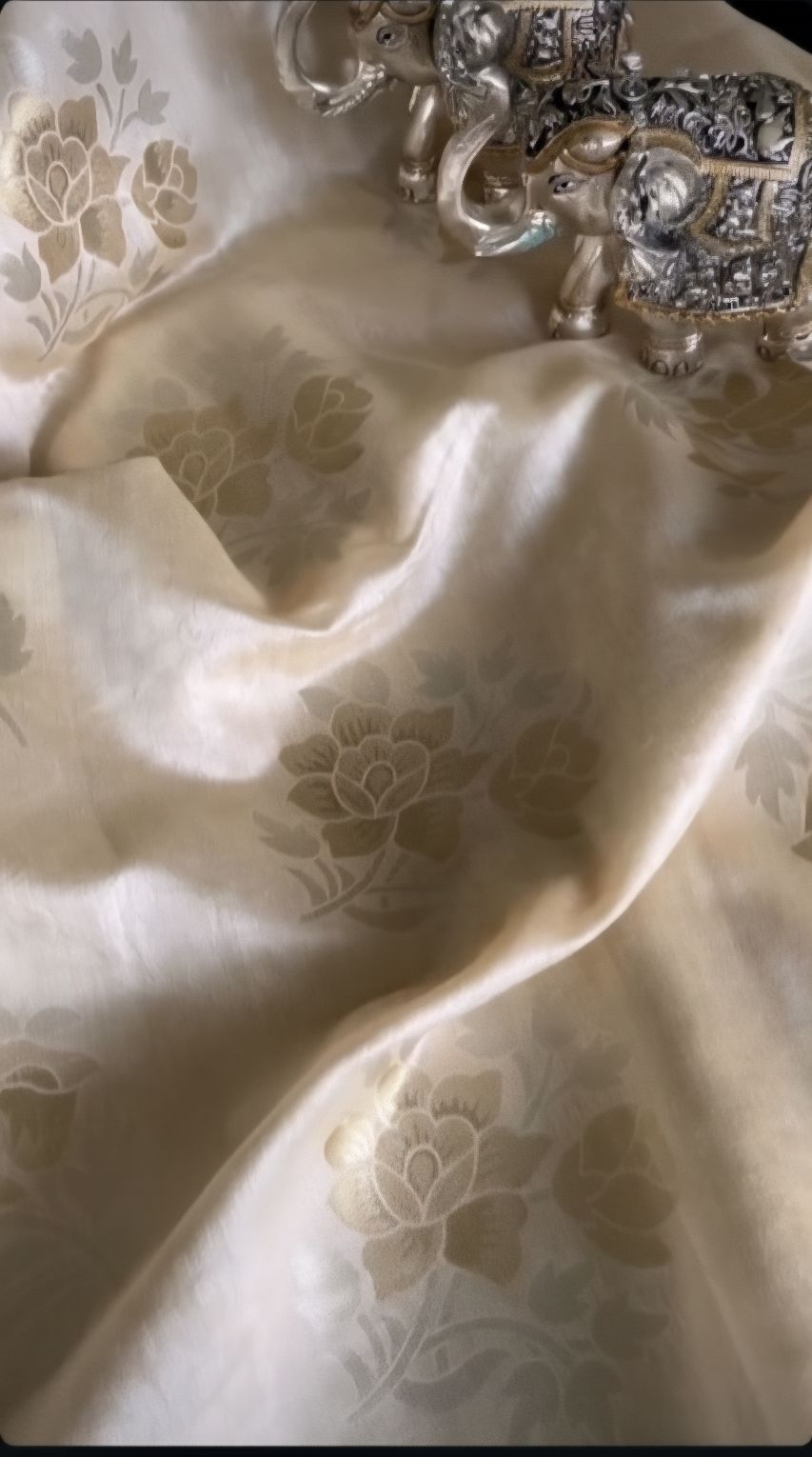 Beige Floral Dyeable Self texture Chanderi Jacquard Fabric