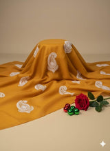 Chikankari Embroidered Yellow Chanderi Silk Fabric