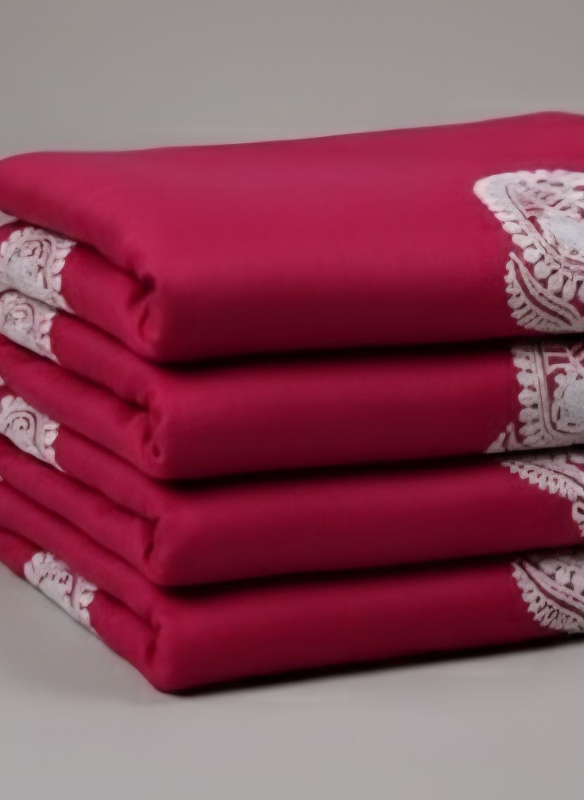 Chikankari Embroidered Hot pink Chanderi Silk Fabric