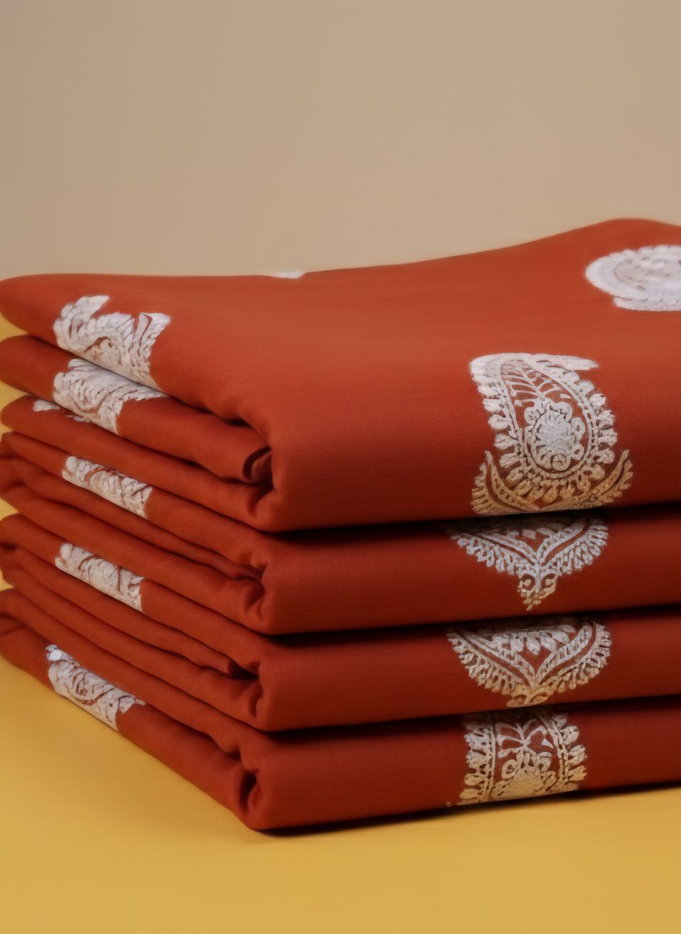 Chikankari Embroidered  Orange Chanderi Silk Fabric