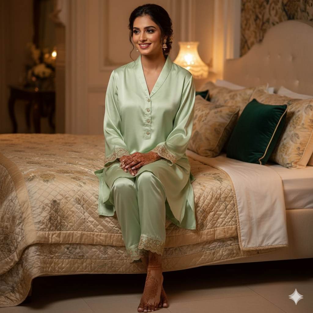 Imported Pista Green Armani Satin Fabric (Big width)