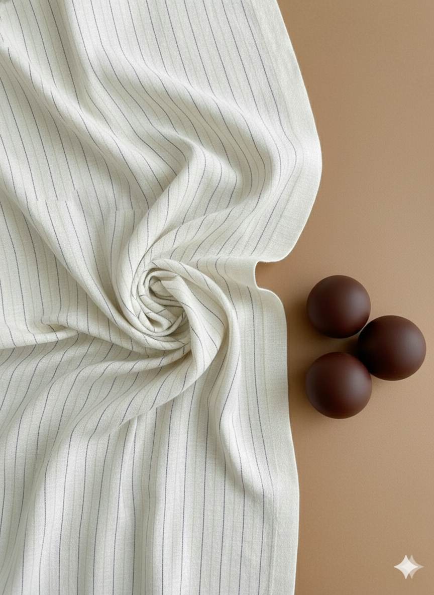 Off white Cotton Linen Fabric with Brown  & light brown Horizontal Lines (60 lea)