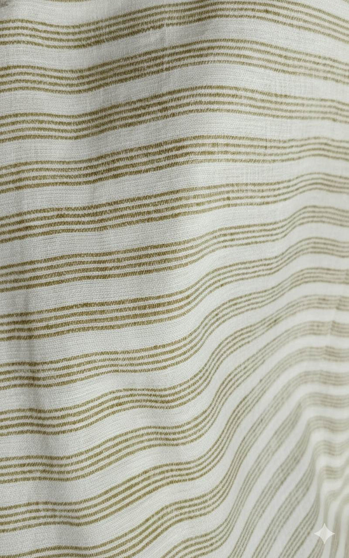 Off white Cotton Linen Fabric with Khakee Horizontal Lines (60 lea)
