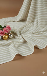 Off white Cotton Linen Fabric with Khakee Horizontal Lines (60 lea)