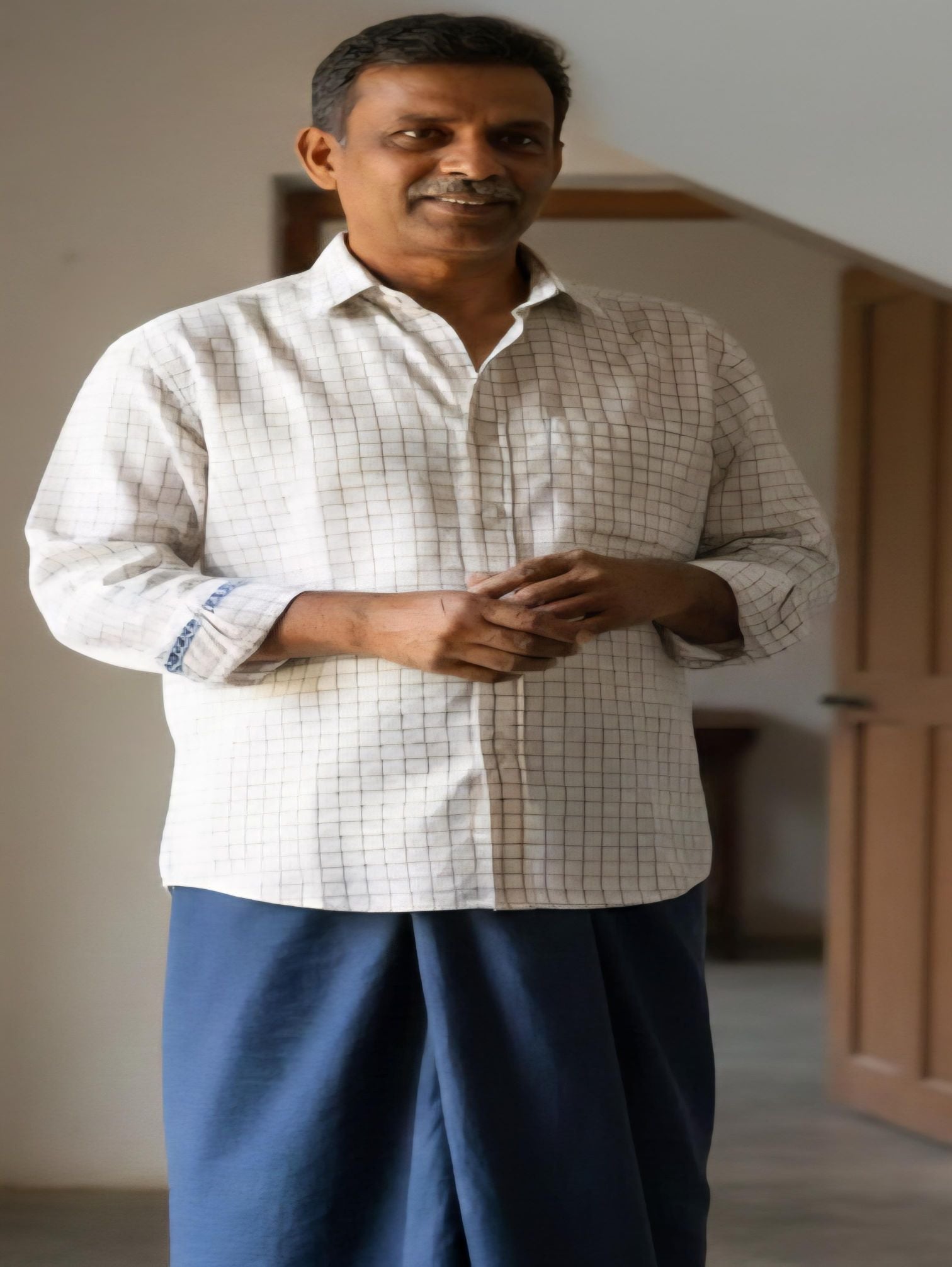 Off white Cotton Linen with Khakee Checks(60 Lea)