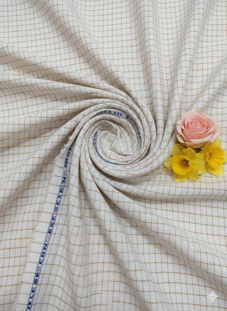 Off white Cotton Linen with Khakee Checks(60 Lea)