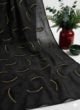 Black chanderi Fabric with Black Leaf & Golden Sequence Motif Embroidery