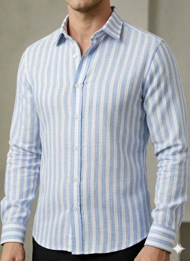 Sky Blue White Stripe Cotton Linen Fabric (60 lea)