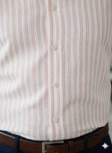 Peach-ish pink Horizontal striped Cotton Linen (60 lea)