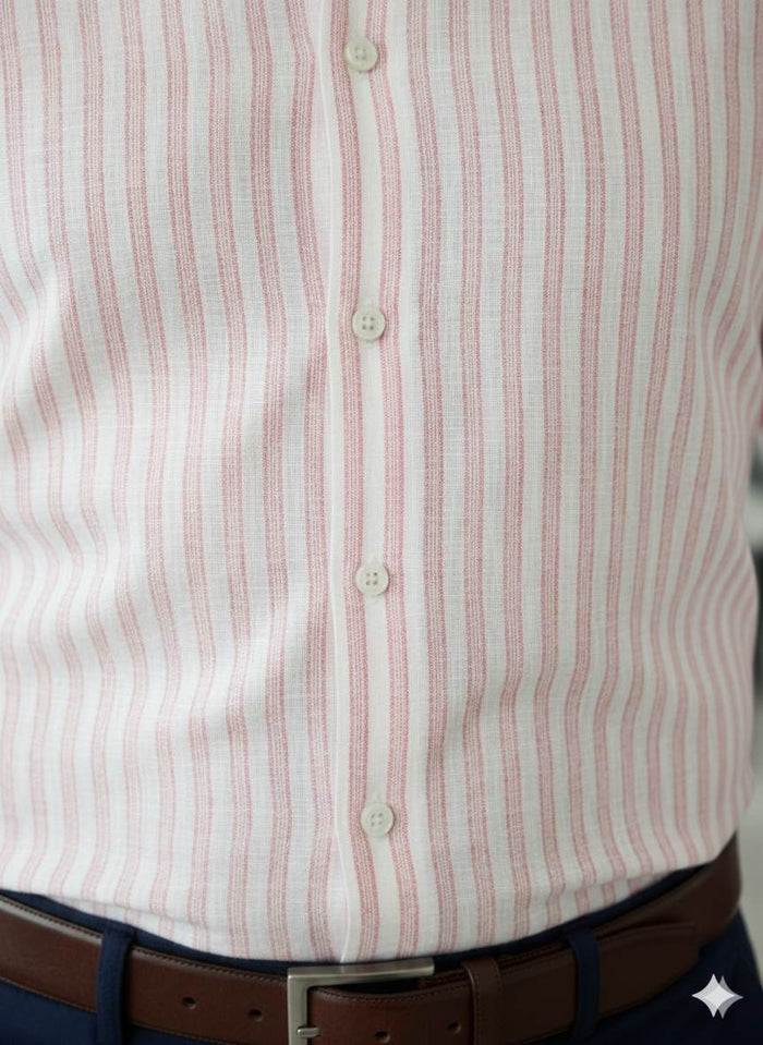 Peach-ish pink Horizontal striped Cotton Linen (60 lea)