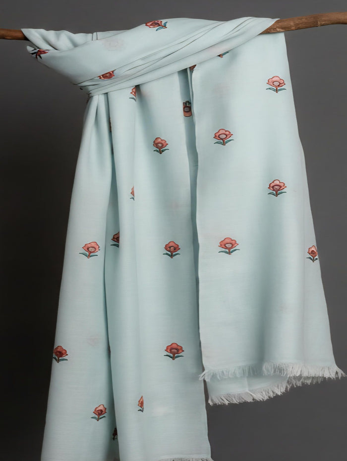 Sky Blue Mul cotton Embroidered with threads and Faux Mirror Motifs