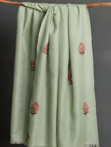 Pista Green Mul cotton Embroidered with threads and Faux Mirror Motifs