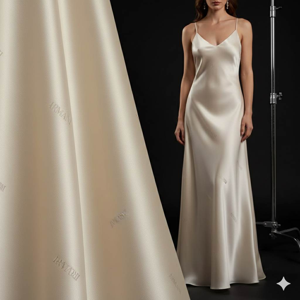 Off white Imported Armani Satin Fabric (Big width)