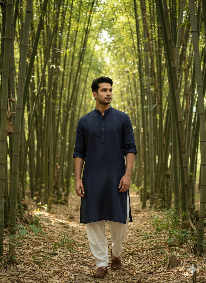 Oxford Blue 100% Organic Bamboo Cotton Linen Fabric