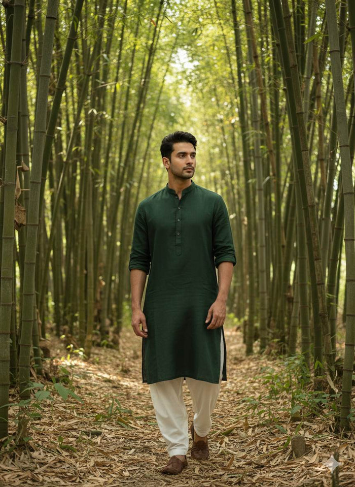 Dark Jungle Green 100% Organic Bamboo Cotton Linen Fabric