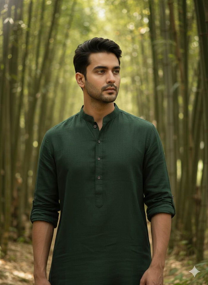Dark Jungle Green 100% Organic Bamboo Cotton Linen Fabric