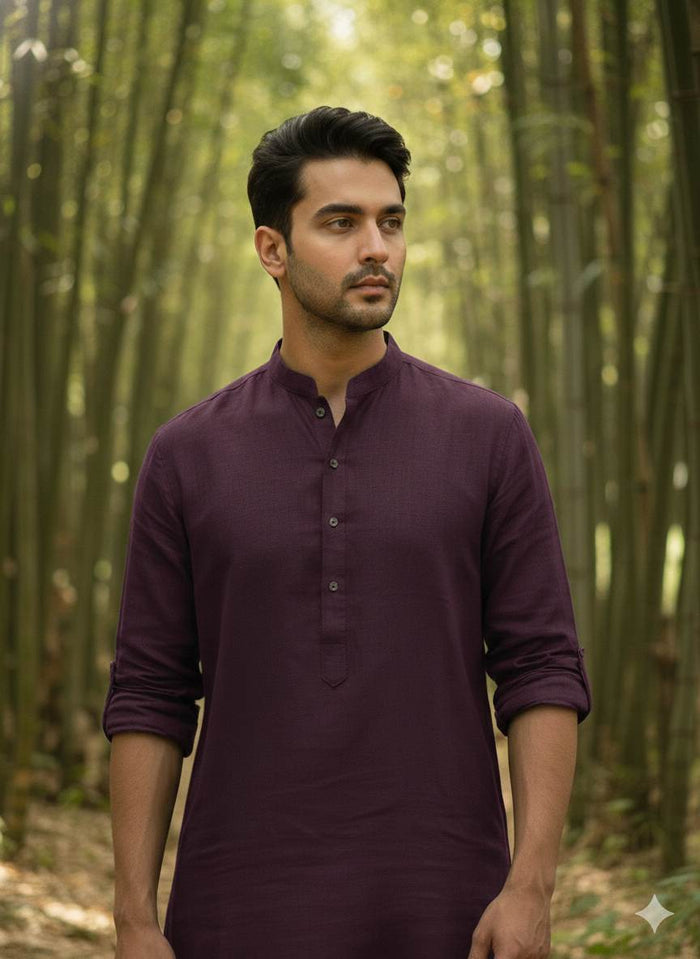 Burgundy Maroon 100% Organic Bamboo Cotton Linen Fabric