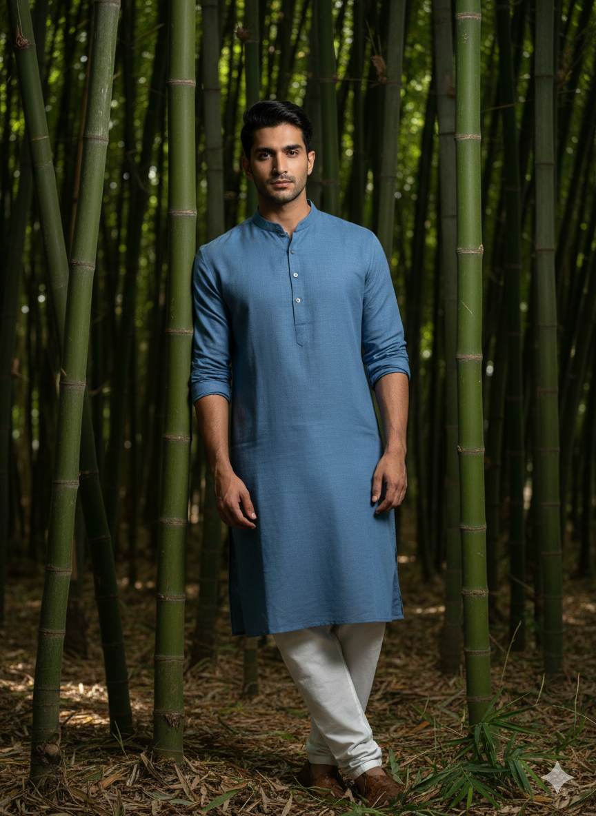 Denim Blue 100% Organic Bamboo Cotton Linen Fabric