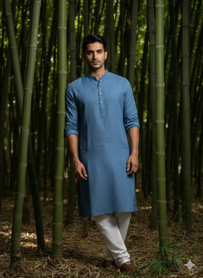 Denim Blue 100% Organic Bamboo Cotton Linen Fabric