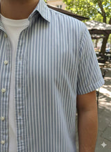 Bluish Grey & white stripe Cotton Linen