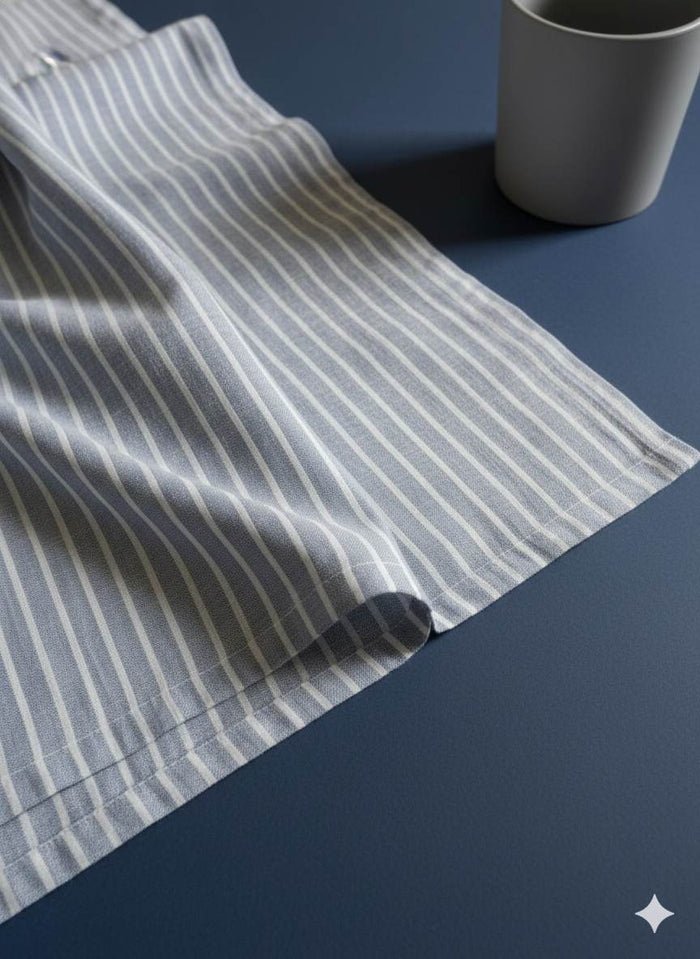 Bluish Grey & white stripe Cotton Linen