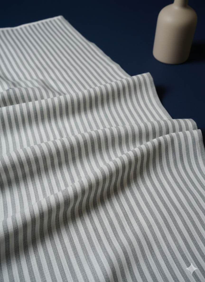 Grey & White Stripes Cotton Linen Fabric