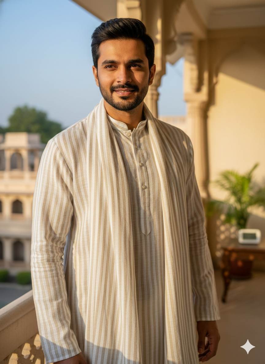 Khakee & white stripe Cotton Linen