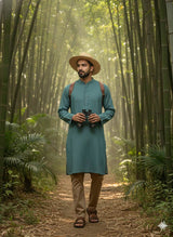 Dusty Teal Green 100% Organic Bamboo Cotton Linen Fabric