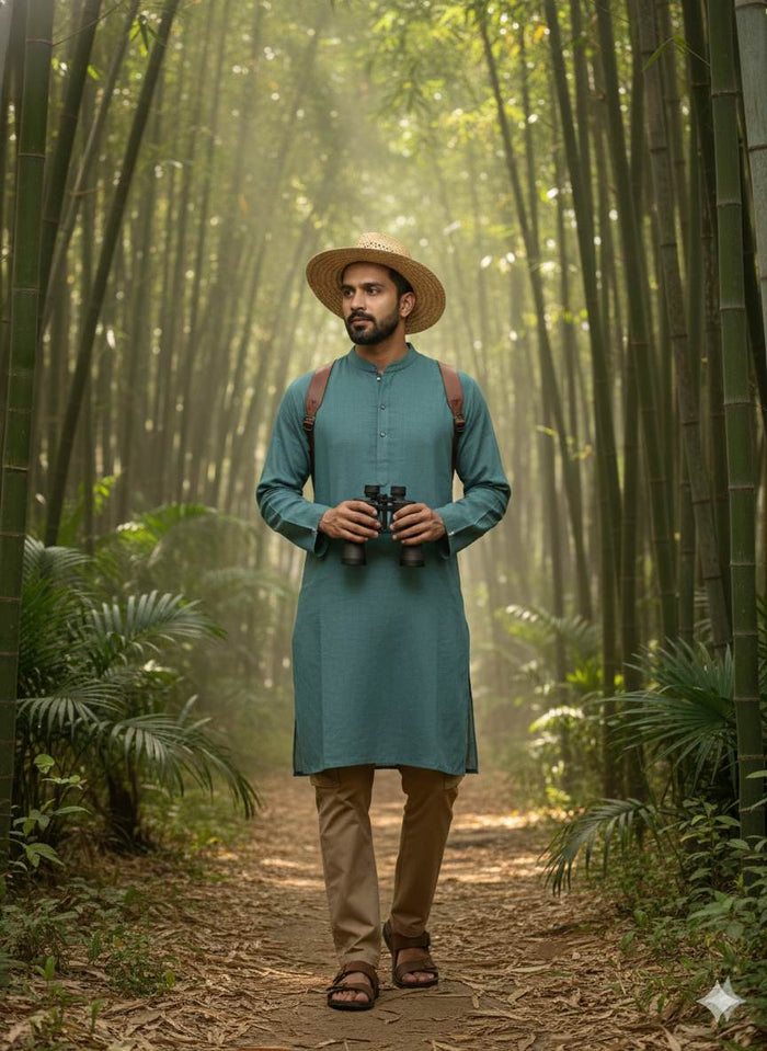 Dusty Teal Green 100% Organic Bamboo Cotton Linen Fabric