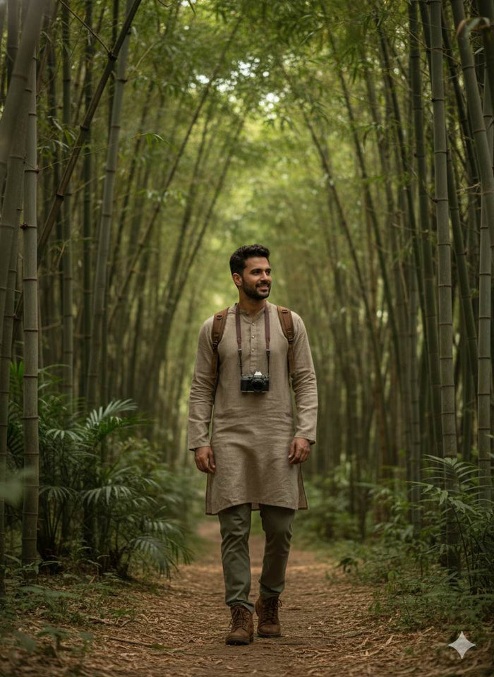 Eucalyptus Mint Brown 100% Organic Bamboo Cotton Linen Fabric
