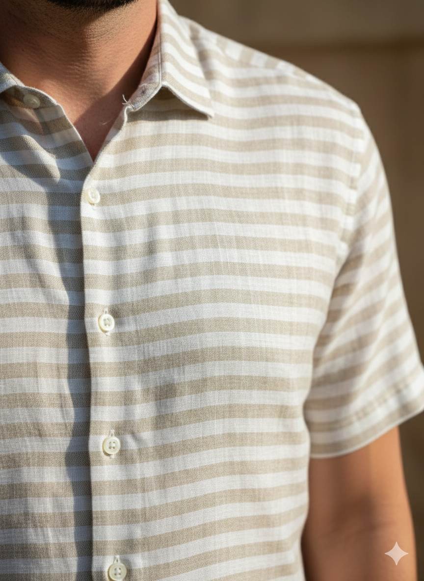 Khakee & White Stripes Cotton Linen Fabric