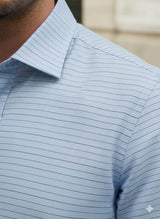 Sky Blue Cotton Linen fabric With Black Horizontal Lines
