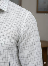Off white Cotton Linen  Fabric with Black checks