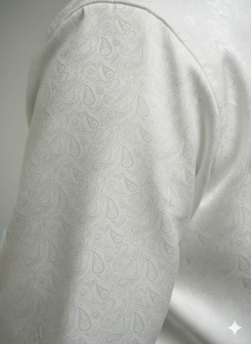 White Jaquard Style Paisley Textured Cotton Fabric