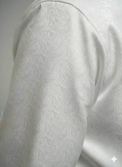 White Jaquard Style Paisley Textured Cotton Fabric