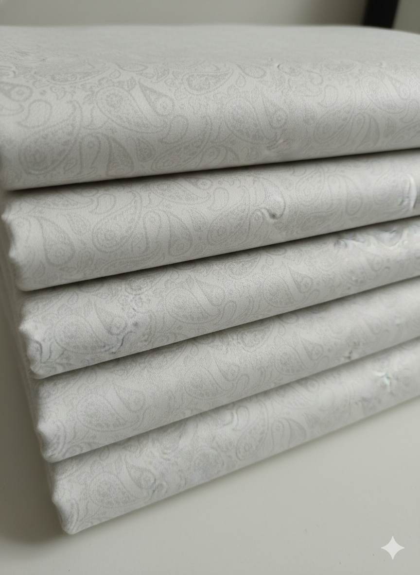 White Jaquard Style Paisley Textured Cotton Fabric