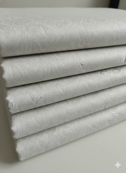 White Jaquard Style Paisley Textured Cotton Fabric