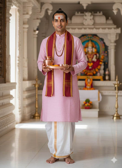 Pink & White two-tone Premium Cotton Linen Fabric (60 lea)